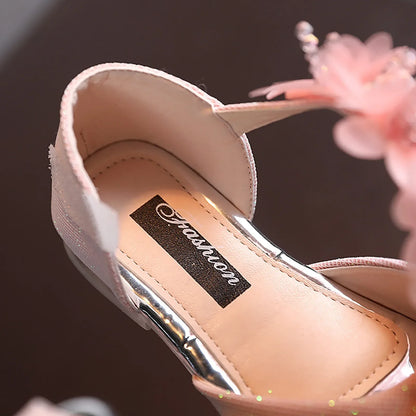 Girls Rhinestone Flower Shoes,  Low Heel,  Wedding, Party Dress Pump, Princess Shoes For Kids /Toddler