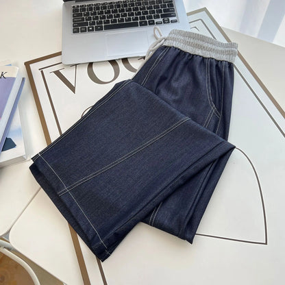 Spring Summer Wide Leg Jeans.  100kg  Temperament Color,  Waist Thin,  Lyocell Plus Size Women, Bright Line,  Straight Trousers