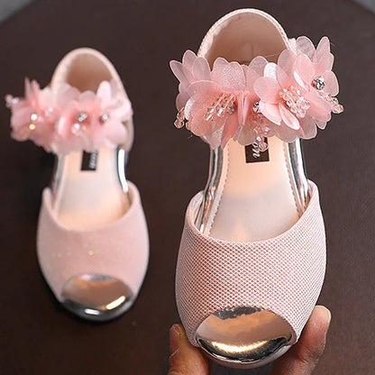 Girls Rhinestone Flower Shoes,  Low Heel,  Wedding, Party Dress Pump, Princess Shoes For Kids /Toddler