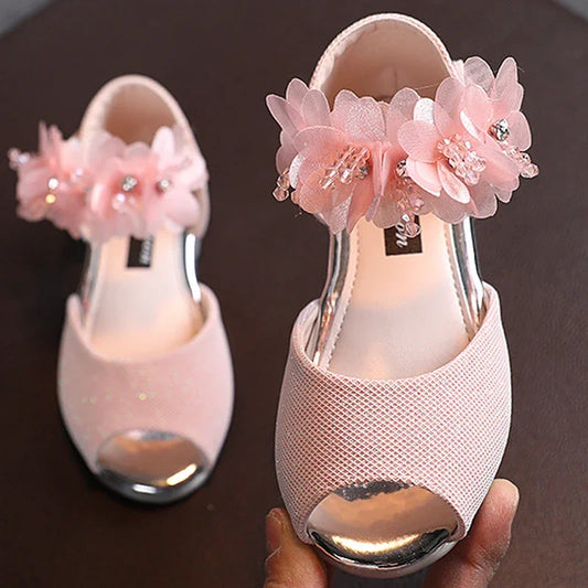 Girls Rhinestone Flower Shoes,  Low Heel,  Wedding, Party Dress Pump, Princess Shoes For Kids /Toddler