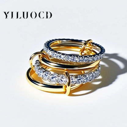 New Stainless Steel Cubic Zirconia Stackable Rings for Women  with 18k Gold- and ,Plating Multi-Link Connected Statement Ring,  Stacked Jewelry
