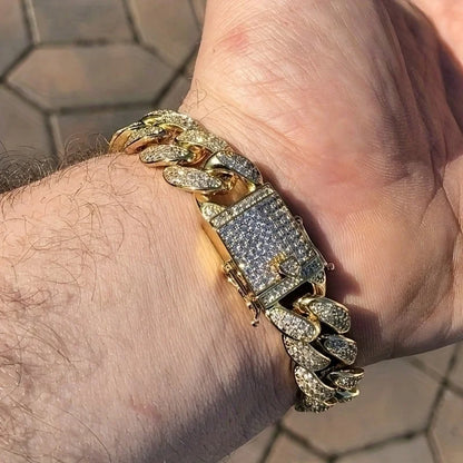 Luxury  Cuban Link Chain Bracelet for Men,  Paved Crystal Jewelry,  Stainless Steel Bling Bling Wristband Gift. I am unsure of the color labeling so order by LOOKS.  Both are available.