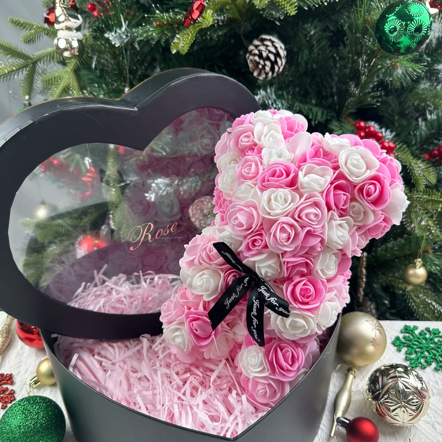 25cm Artificial Teddy Rose Flower Bear with Box.   Romantic Valentines Day Gift for Girlfriend,  Teen , Women Anniversary or Wedding Party