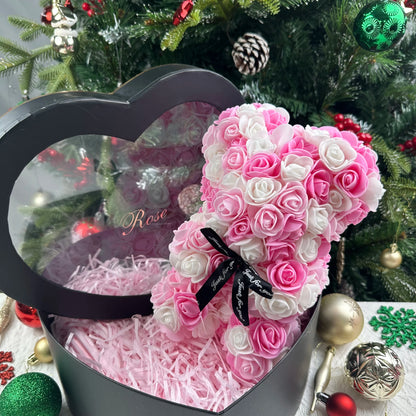 25cm Artificial Teddy Rose Flower Bear with Box.   Romantic Valentines Day Gift for Girlfriend,  Teen , Women Anniversary or Wedding Party