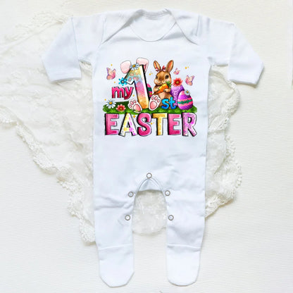'My First Easter Bunny' Printed Baby, Babygrow Sleepsuit, Bodysuit  for Newborn, Coming Home Hospital Outfit, Infant Easter Party Romper