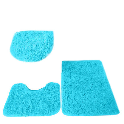 3pc Bathroom Set Rug,  Mat , Toilet Lid Cover   .Plain Solid Color Bathmats 
Kit Non-Slip Fluffy Home Carpets