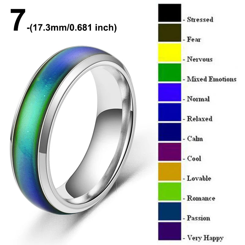 1pc Stainless Steel Mood Ring Changing Color Rings Emotion Feeling Temperature Ring For Women/ Men / Couples Rings Fashion Jewelry, 1 color to order but many moods to wear.  Use Sizing chart.