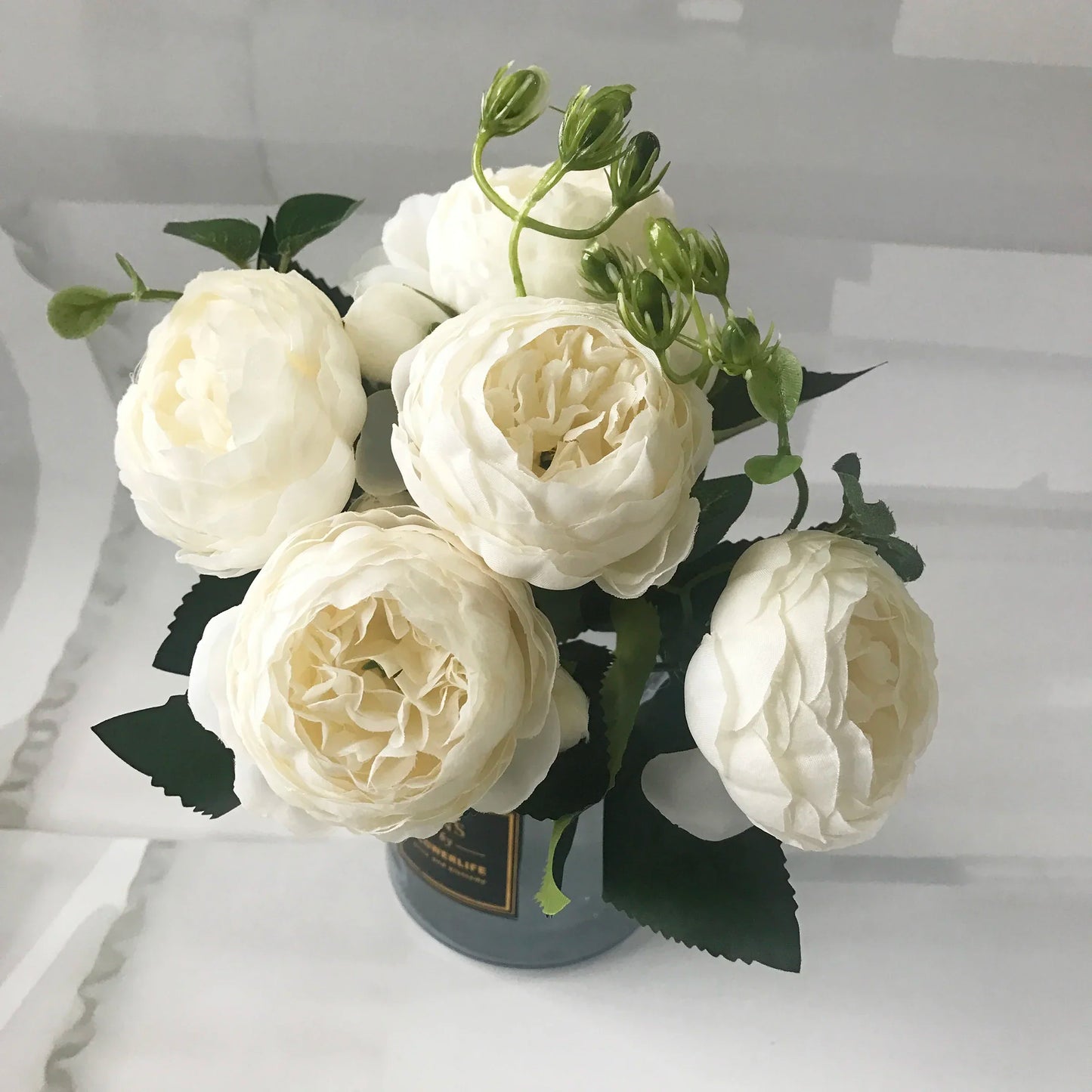 30cm Rose, Pink Silk Peony Artificial Flowers Bouquet  . 5 Big Head and 4 Bud  for Home Wedding Decoration indoor