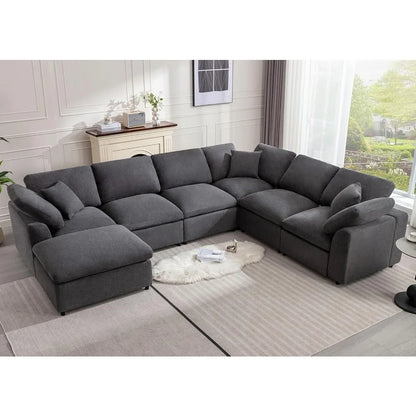 Modular Sectional Sofa, Modern Oversized Cloud Couch with Movable Ottoman, 7 Seater,  L-Shaped,  Comfy Couches for Living Room