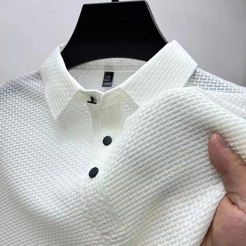 Men's Business Casual,  Short Sleeved, Bone Flower, Solid Colors.   POLO Shirt Fashion, Breathable Fabric and  comfortable Summer Versatile Top