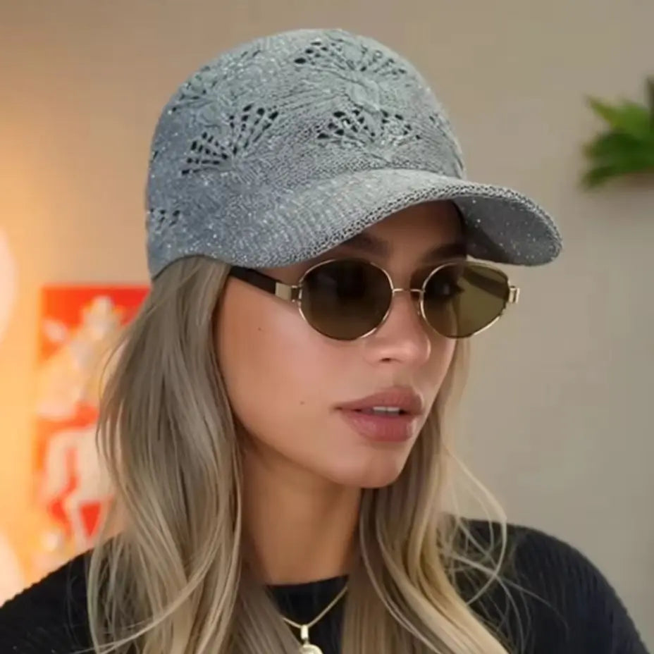 Summer Glossy Openwork Knit Baseball Cap for Women,Outdoor Sun Protection Hat Breathable Flattering Versatile.  BEIGE and KAIKI are gone.  Other colors are GOOD.