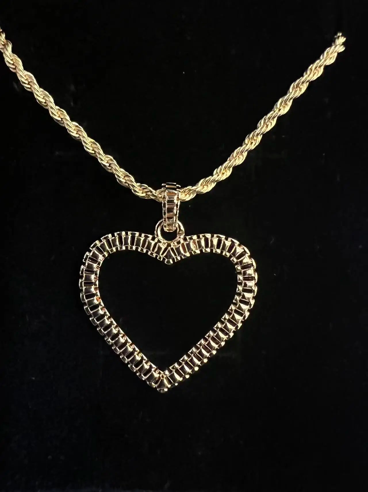 18K Gold Filled Rope Chain Necklace Nugget Heart Pendant