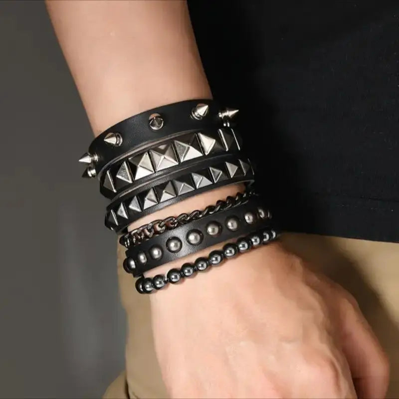 1 Set Bracelets For Men and  Women.   Spike,  Rivets, PU Leather Bracelet Bangles,  Jewelry Gift