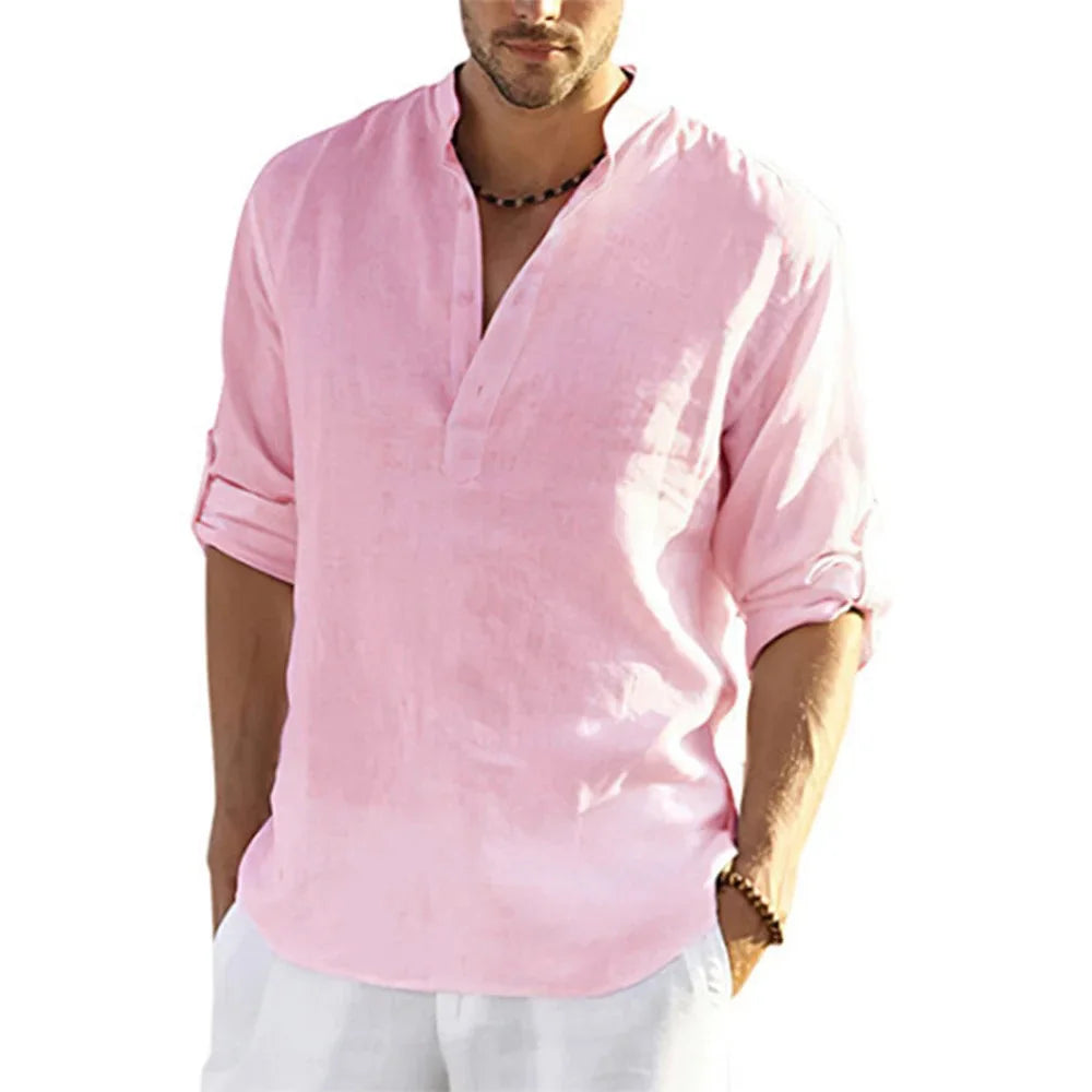 New Men's Casual Shirt, Cotton Linen Shirt,  Loose Tops, Long Sleeve Tee Shirt  for Spring /Autumn.  Casual Handsome Men's Shirts.  Lots of Colors!