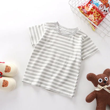 100% Cotton Striped T Shirt for Kids Boys, Baby,  Red Shirt,  Boy/Girls. Tops Base Shirts,   Children's Clothes 2026