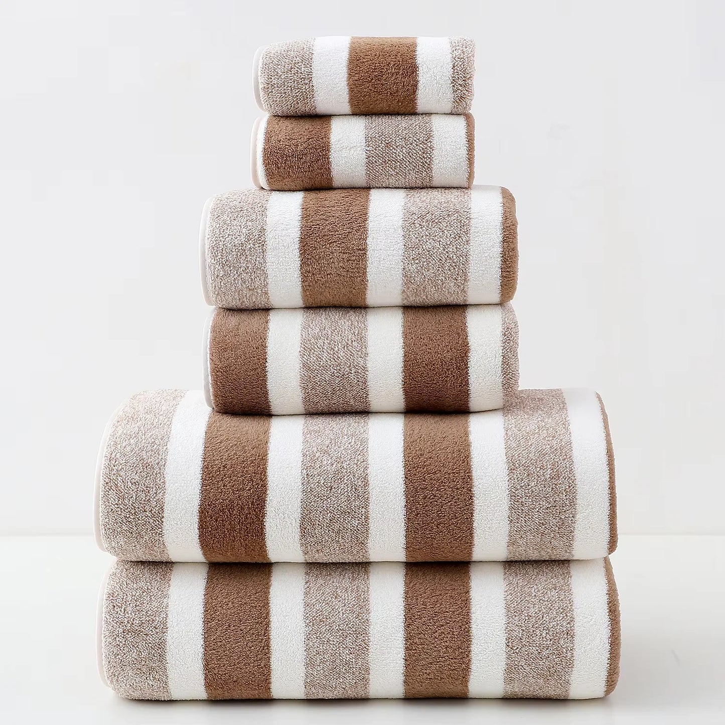 6 Pcs Striped Quick-Dry Absorbent Towel Set - 2 Bath Towels 2 Face Towels 2 Washcloths, Soft Bathroom Linens for Home, Hotel,