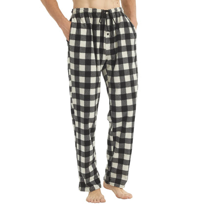 Mens Pajamas Pants with Pockets .  Fleece Pjs  that are Soft Warm .  Plaid Pajamas Bottom for  Lounge  or .Sleepwear