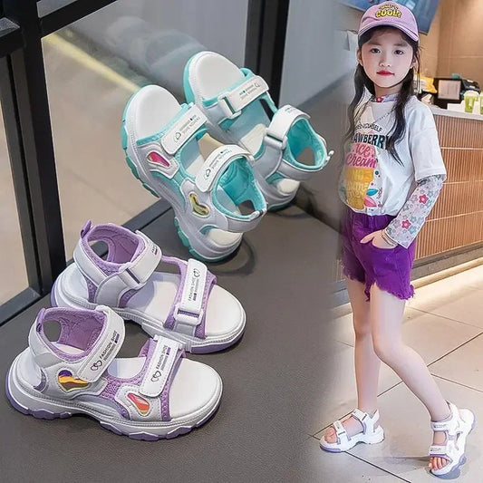 Girls' Sandals for Summer,  Kids,  Princess Beach Shoes for Vacation,  Soft Sole,  Anti -Slip,  Girls Candy Color Flats,  Wear-resistant