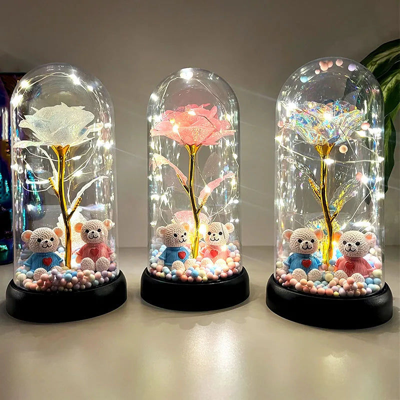 1pc Colorful Rose Luminous Flower with  plastic Cover .  Gift for MOTHERS DAY Perfect Gift for Valentine's Day, Christmas, New Years Day,