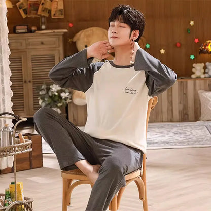 2PC. Set Men Pajamas.  Long-Sleeved Version of the Simple Button down Tops and Pants  for Nightwear  and Homewear.