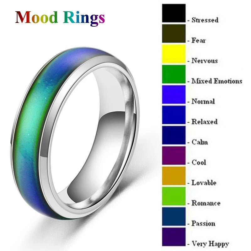 1pc Stainless Steel Mood Ring Changing Color Rings Emotion Feeling Temperature Ring For Women/ Men / Couples Rings Fashion Jewelry, 1 color to order but many moods to wear.  Use Sizing chart.