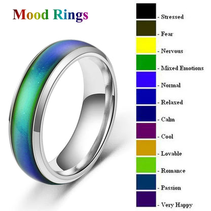 1pc Stainless Steel Mood Ring Changing Color Rings Emotion Feeling Temperature Ring For Women/ Men / Couples Rings Fashion Jewelry, 1 color to order but many moods to wear.  Use Sizing chart.