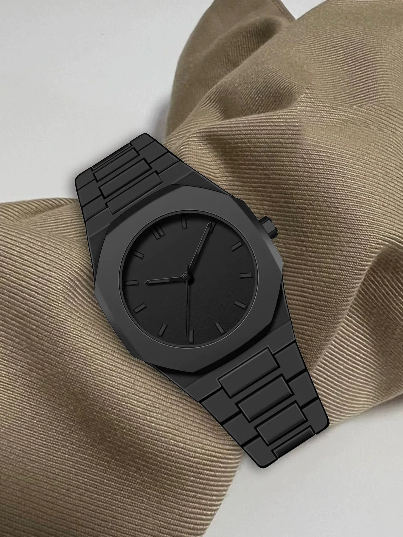 Mens watch, Quartz,  clean contemporary style.  Better picture in images.  Black watch with Black lettering is really low in stock.  Several other choices.