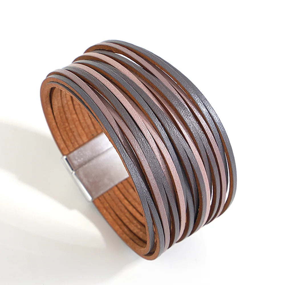 Trendy Colorful Leather Bracelet for Women /Men.   Boho Multilayer Slim Strips Wrap Wide Bangle Bracelets. Jewelry Gifts