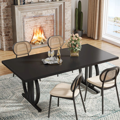 Dining Table for 4-6 People, 63-Inch Large Dinner Table with Heavy Duty Metal Frame, Modern Industrial Kitchen Table