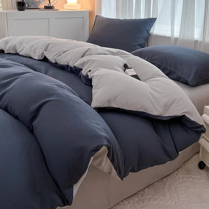 2-side Solid Color Brush Fabric Bed Set 4 Pieces Duvet Cover, 2  Pillowcase and Bedding Set.  Bed Sheet,  Quilt Cover, sizes Single,  Queen and King