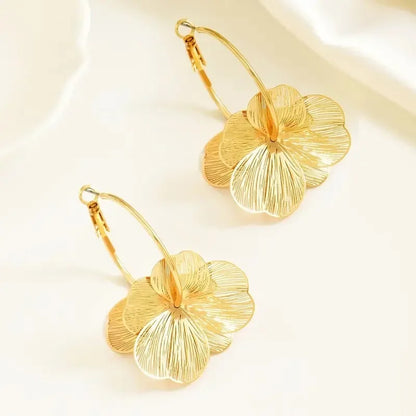 Stainless Steel Golden Double-Layer Hollow Flower Hoop Earring for Women.  Vintage Flower Earrings for  MOTHERS DAY and Daily Wear Jewelry