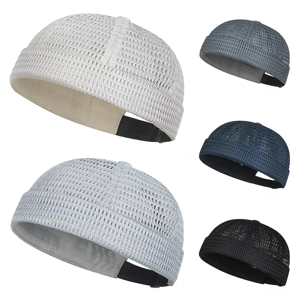 New Mesh Breathable Brimless Melon Skin Hat for  Summer.   Ultra-Light,  Adjustable Docker Beanie Hat,  ONLY DARK GREY and BLACK are Available.
