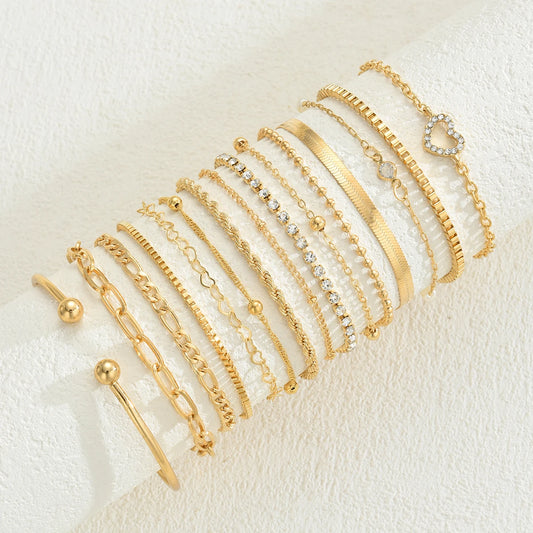 Fashion Elegant Heart,   Zircon Charm Bracelet Sets for Women.   Vintage Minimalist Multi-Element Twist Chain Metal Bracelets