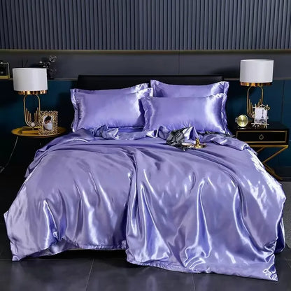 Natural Mulberry Silk Bedding Set Cover Fitted/Flat Bed Sheet,  2 Pillowcases, Luxury Satin Bedsheet,  Solid Colors  King, Queen,  Twin Size