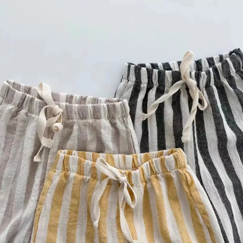 Vintage Linen/ Cotton Stripe Pants for Boys and girls.   Casual Pocket Design, Elastics Waist Pants for Toddlers