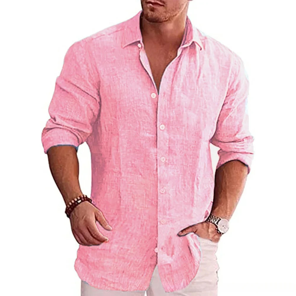 Cotton /Linen Autumn Men's Long Sleeve Shirt, Solid Colors, Casual Style,  Plus Sizes also