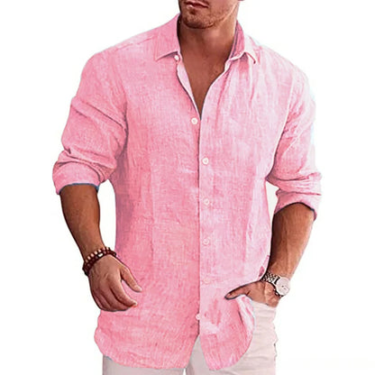 Cotton /Linen Autumn Men's Long Sleeve Shirt, Solid Colors, Casual Style,  Plus Sizes also
