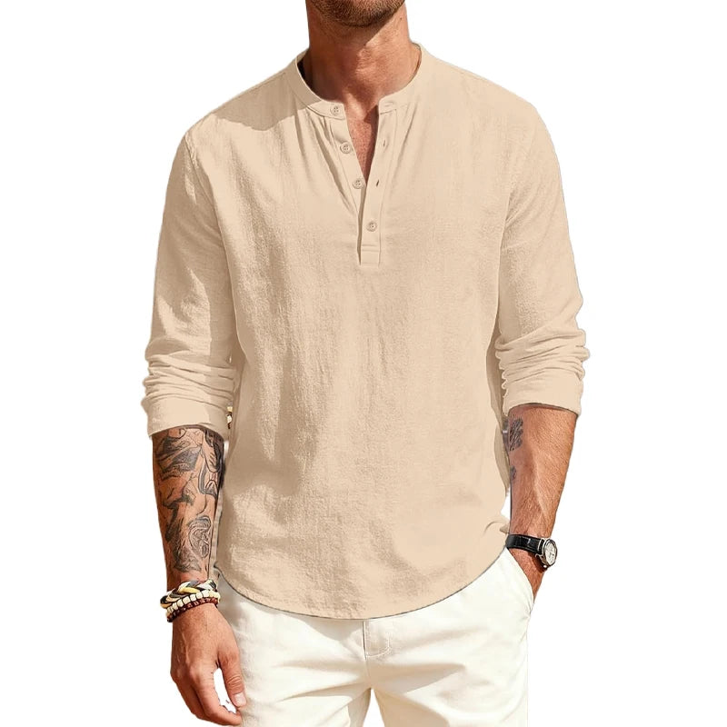 Cotton T - Shirts with Long Sleeves. Casual Henley, 9  or 10 Solid Colors  of  T-shirts for Men.