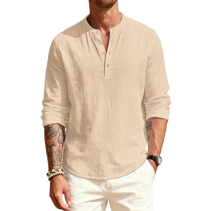 Cotton T - Shirts with Long Sleeves. Casual Henley, 9  or 10 Solid Colors  of  T-shirts for Men.