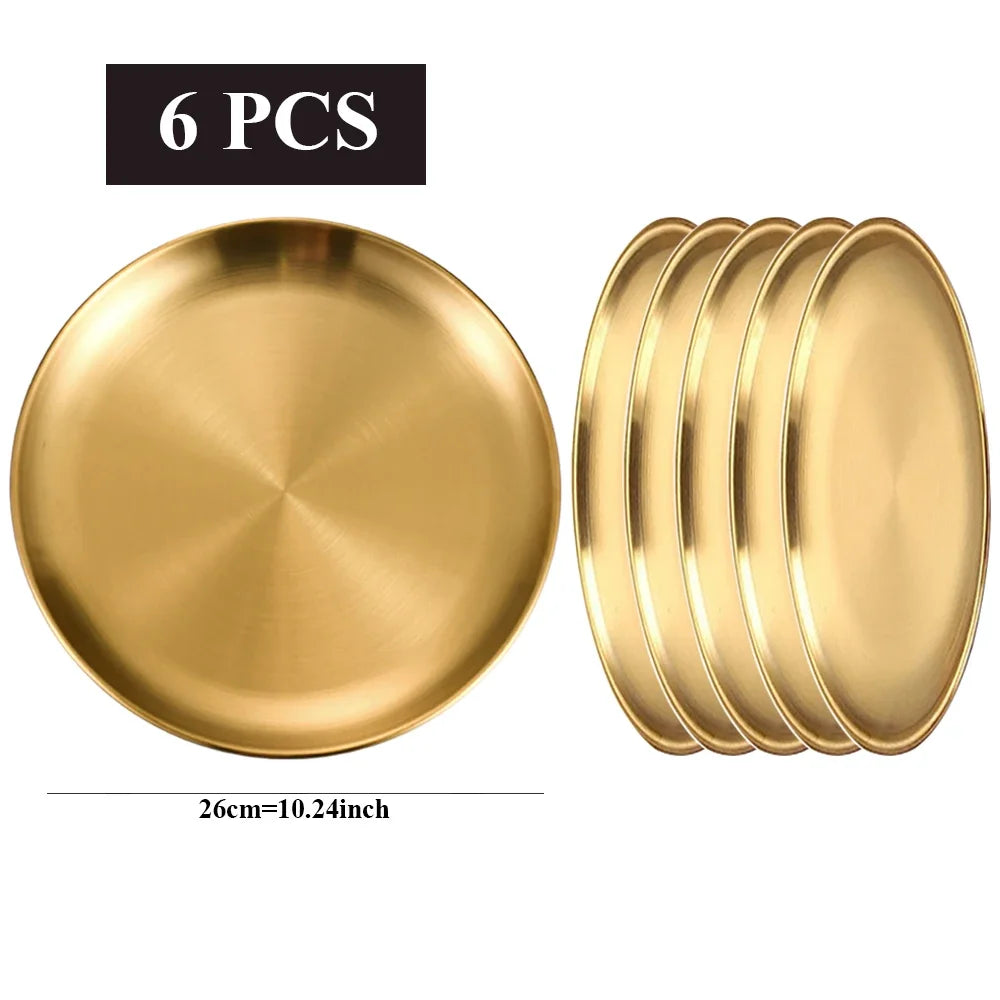Stainless Steel Golden Round Plates Durable Circular Serving Dishes for Restaurants Home Dining, Buffets Plates Dinnerware