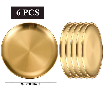 Stainless Steel Golden Round Plates Durable Circular Serving Dishes for Restaurants Home Dining, Buffets Plates Dinnerware
