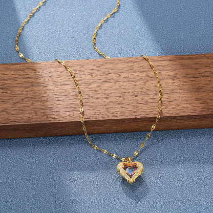 Top Luxury Colorful Crystal Ocean Heart Pendant Necklace For Women Stainless Steel Jewelry The Perfect MOTHERS DAT Gift