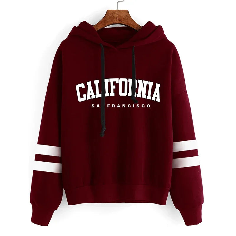California Womens Tracksuit Casual Stripe on Versatile Hooded Sweatshirt or Pants or Suit.  Simplicity  for  Street Outfits S-3XL
