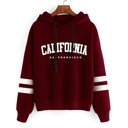 California Womens Tracksuit Casual Stripe on Versatile Hooded Sweatshirt or Pants or Suit.  Simplicity  for  Street Outfits S-3XL