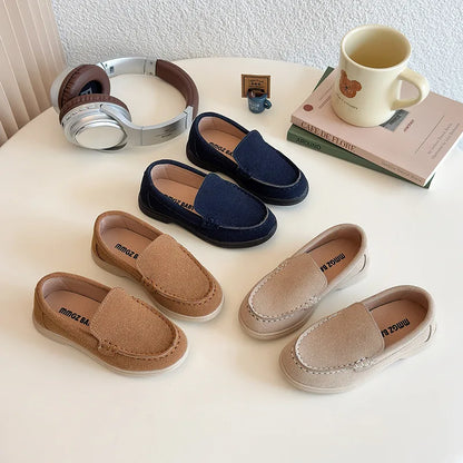 Kids Loafers,  Suede Minimalist Trendy Unisex  for Boys /Girls Leather Shoes Versatile Slip-resistant Solid Color Childrens Shoes