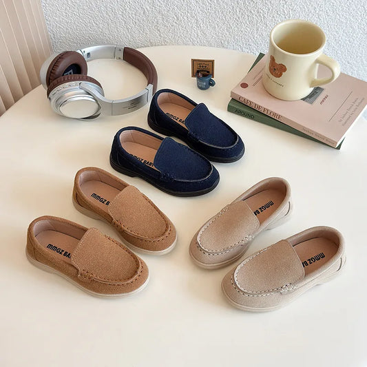 Kids Loafers,  Suede Minimalist Trendy Unisex  for Boys /Girls Leather Shoes Versatile Slip-resistant Solid Color Childrens Shoes