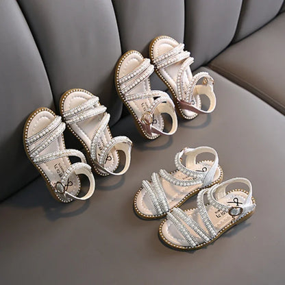 Childrens  Sandals, Flat Shoes for  Kids with Pearls.  Open-toe Non-slip Princess Sandals