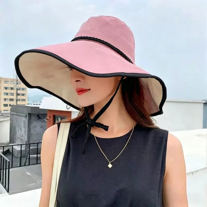 1pc Polka Dot Ribbonbucket Hat for Women, Large Wide Brim Summer Sun Hat,  Breathable Sunscreen Visor Cap for Beach, Sun,  Travel