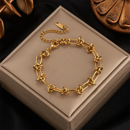 Stainless Steel, Gold /Silver Color, Twist Knot Necklace/ Bracelet For Women/Girls, Fashion Non-fading Jewelry Set Perfect for MOTHERS DAY Gift