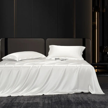 Solid 4pcs Silk Bedding Set with Duvet Cover,  Fitted/Flat Bed Sheet,  Pillowcase,  Bedspread and Coverlet,  Single / Double Bedsheet
